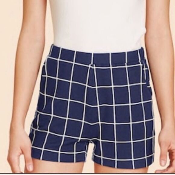 Preppy Plaid Navy Blue & White Shorts S A18 - Picture 3 of 7